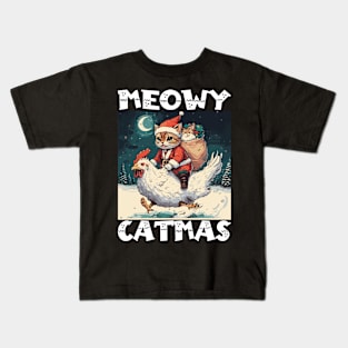 Meowy Catmas - 2, Funny Cute Cat on a Chicken Kids T-Shirt